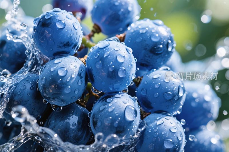 蓝色葡萄水珠特写