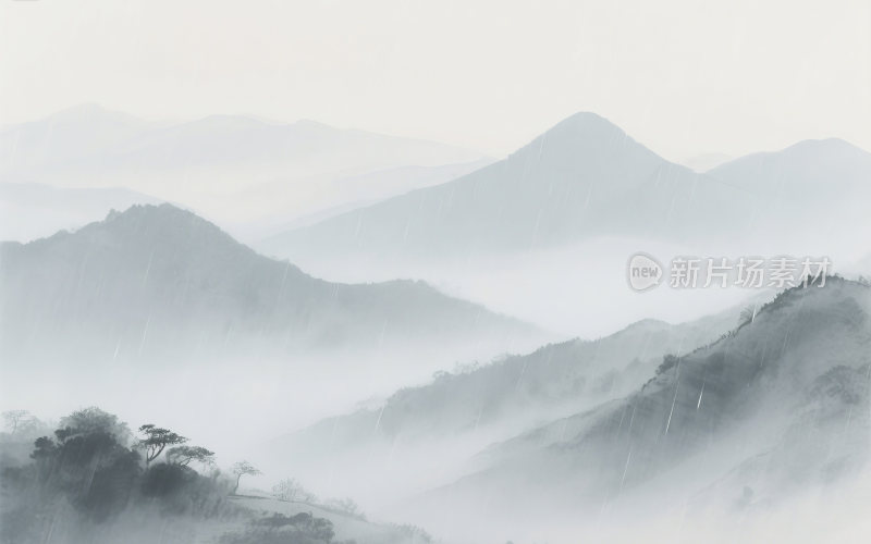 谷雨中国风山水插画