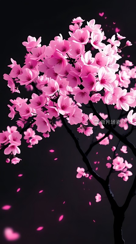 粉红樱花飘落夜空