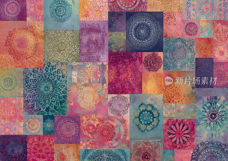 多彩曼陀罗图案拼接背景