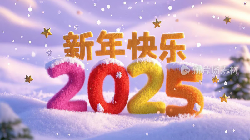 雪地中关于2025字样的新年祝福