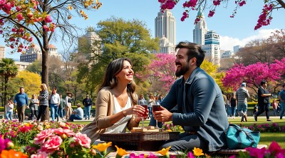 春日公园浪漫野餐城市美景与自然风光交织