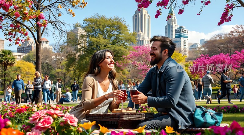 春日公园浪漫野餐城市美景与自然风光交织