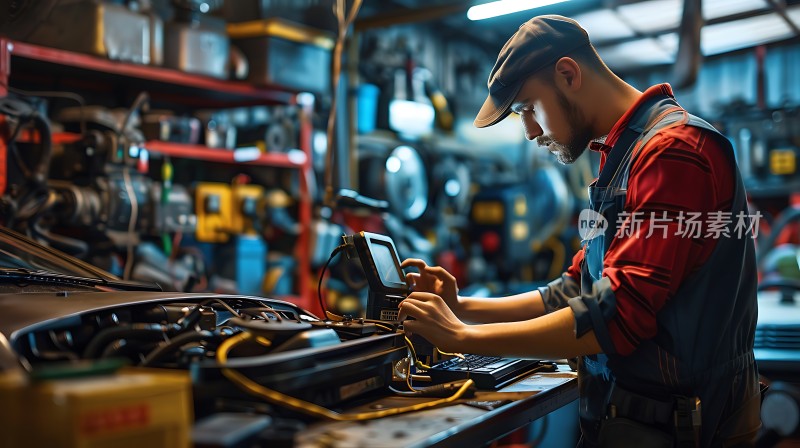机械师专注检修汽车引擎