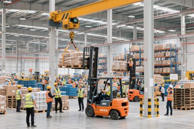 仓库作业叉车工人场景