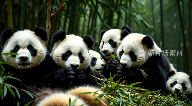 熊猫家族共度竹林时光