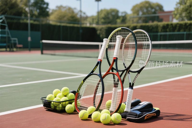 网球场上的球拍与网球