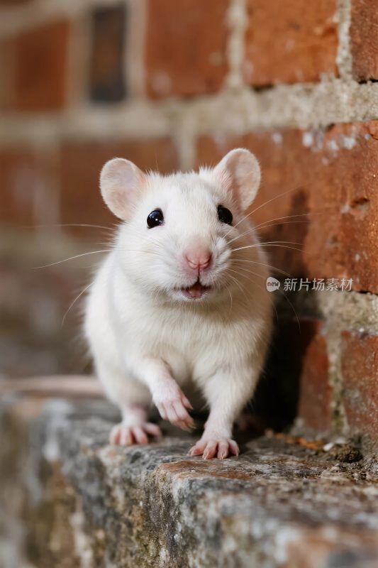 白老鼠在砖墙处