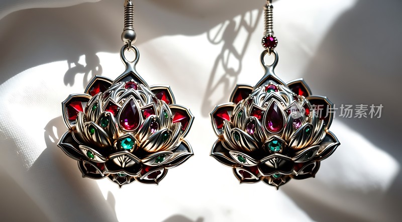 精致宝石莲花耳环闪耀夺目