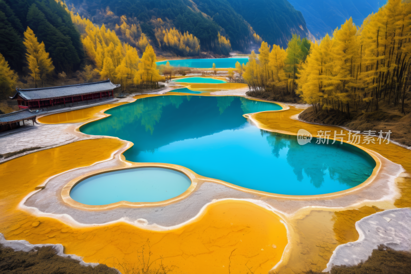 山中央有许多水池高清风景图片