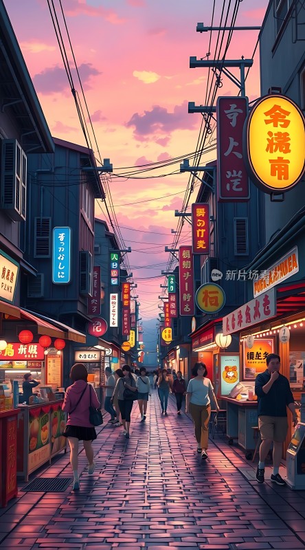 霓虹闪烁夜市繁华人间烟火气浓烈