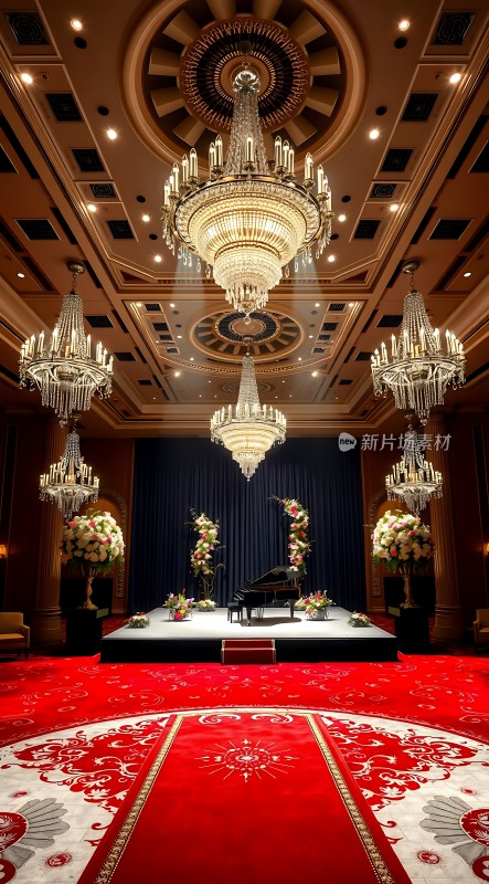 豪华宴会厅红地毯钢琴舞台