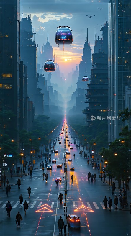 未来之城悬浮汽车与繁华都市