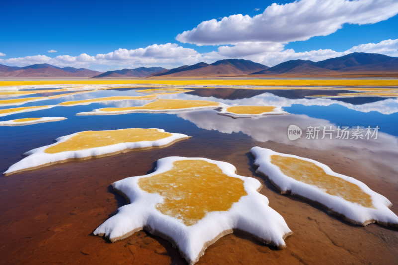 地上有许多黄白相间的积雪高清风景风光图片