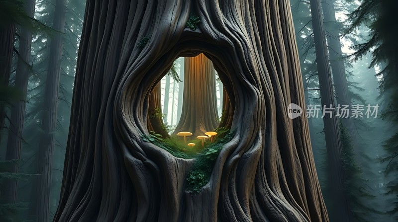 神秘森林中的树洞奇观
