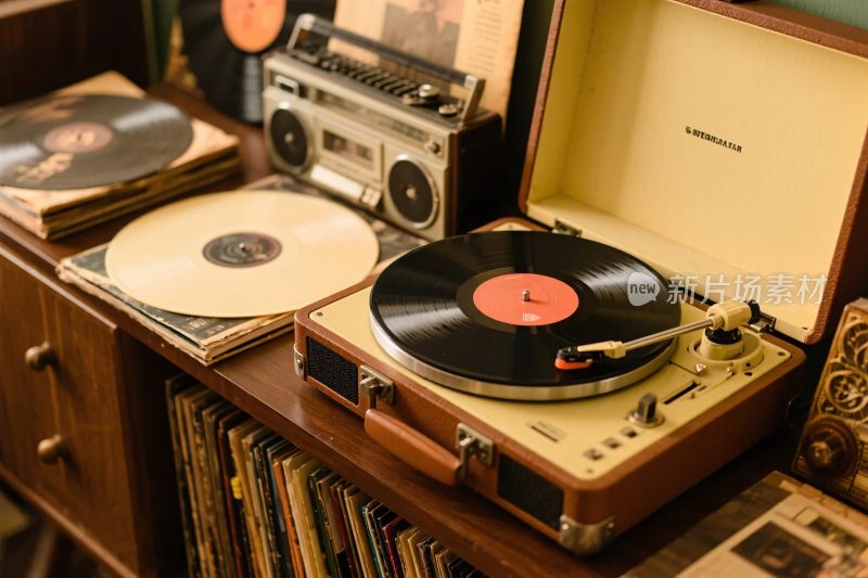 复古唱片机与黑胶唱片