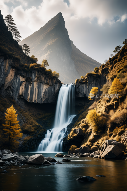 山中央有瀑布高山清风景图片