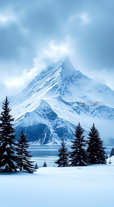 雪域雄峰松林静谧