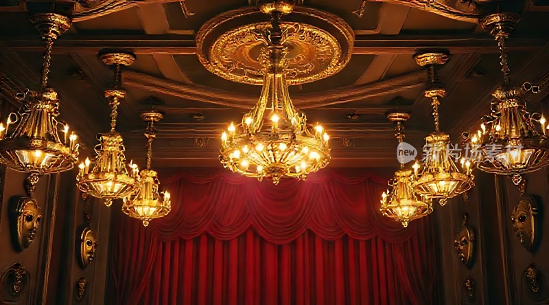 金色吊灯与红色幕布交织的华丽舞台