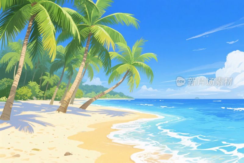 夏日海边椰林插画