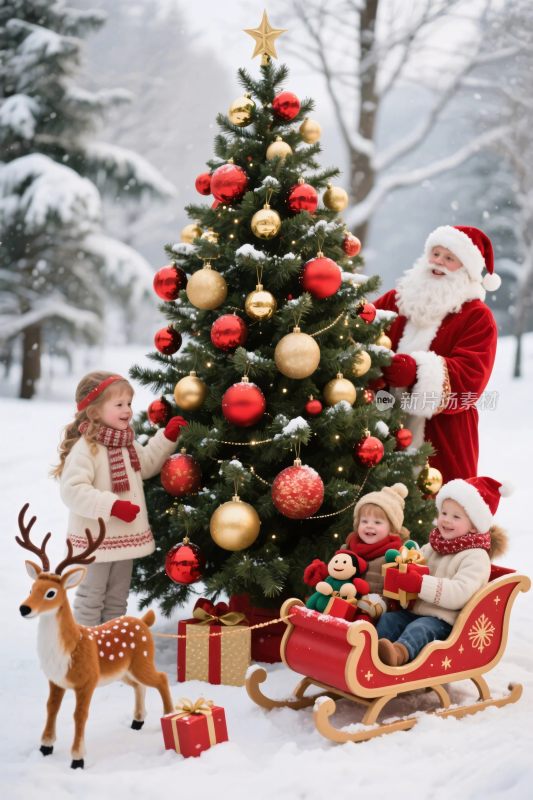 圣诞老人与圣诞树场景