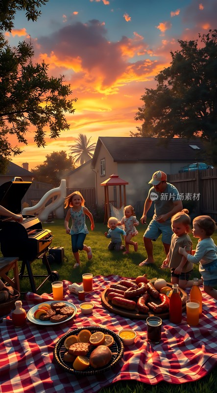 家庭烧烤派对温馨夏日时光