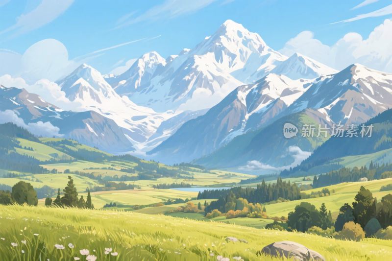 田园山水风景插画