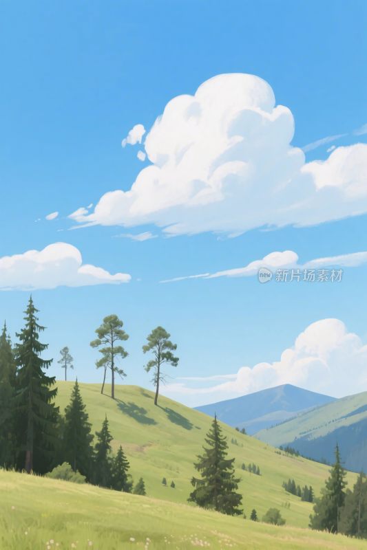 青山绿野风景插画