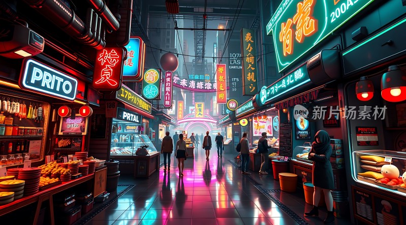 霓虹灯下的繁华夜市