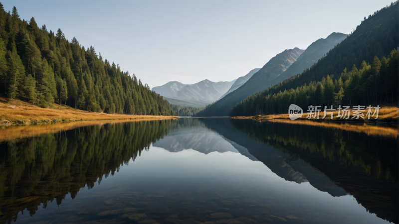 一个湖背景是一座山风景图片