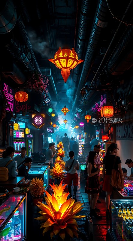 霓虹灯下的繁华夜市