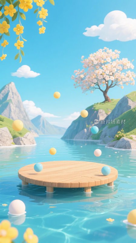 梦幻唯美的水上风景插画