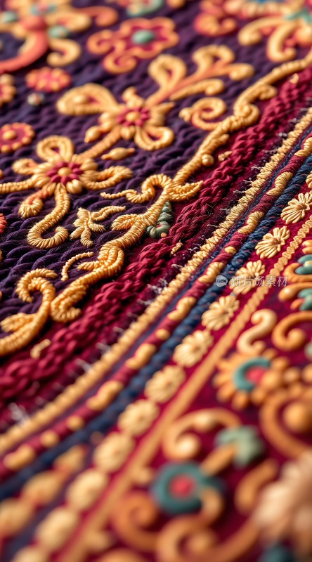 金色刺绣花纹布料特写