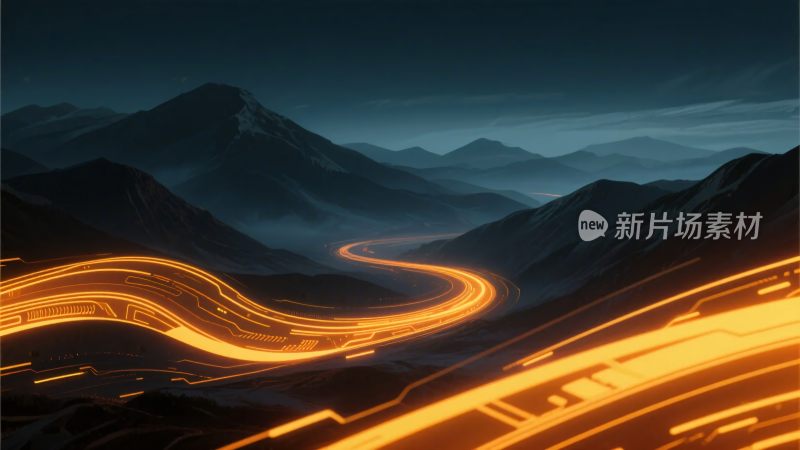 山间发光蜿蜒道路夜景