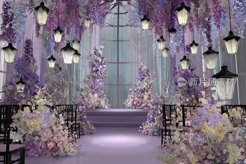 梦幻紫色系婚礼场景布置