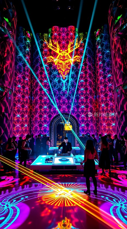 霓虹灯光下的派对现场