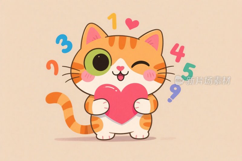 可爱猫咪数字爱心插画
