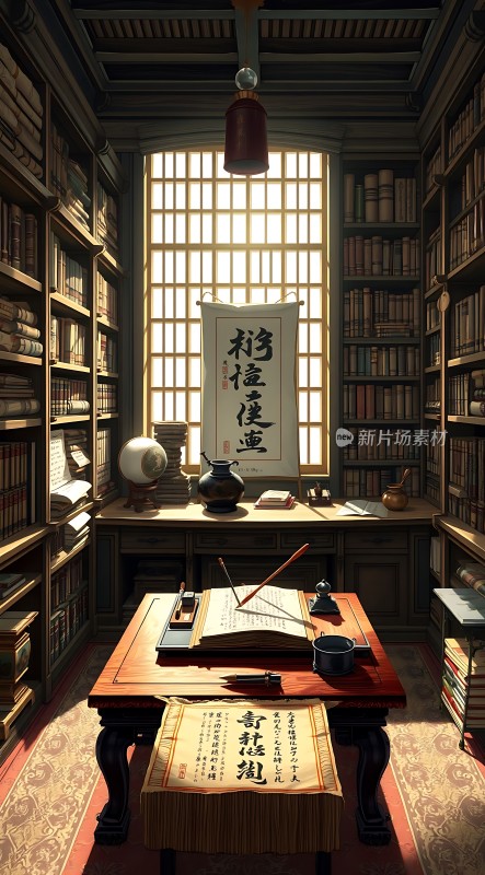 古风书房书卷飘香