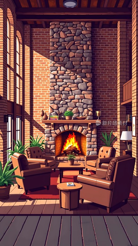 温暖壁炉温馨客厅