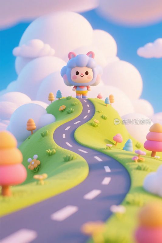 卡通山丘道路插画