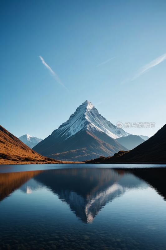 湖中倒映的山脉高清风景摄影图片