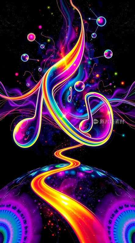 彩色音符与宇宙背景的结合