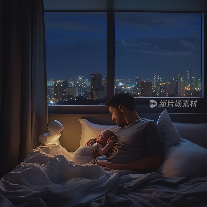 都市夜景下的温馨父子时刻