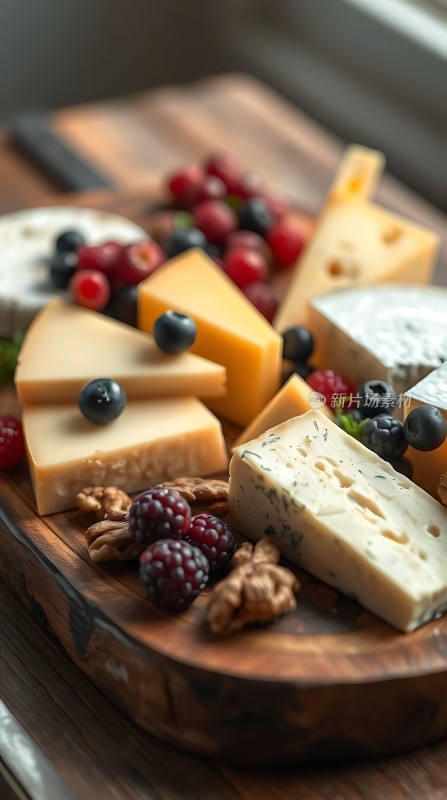 奶酪拼盘蓝莓、覆盆子与核桃的美味组合