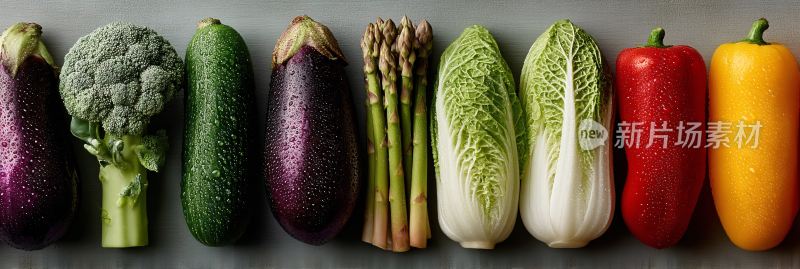 多种新鲜蔬菜整齐排列