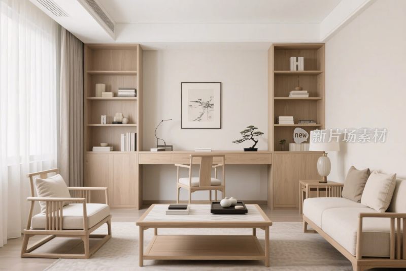 简约风木质书房客厅空间
