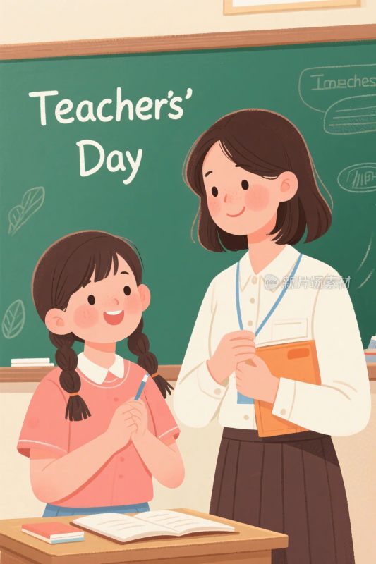 教师节师生互动插画