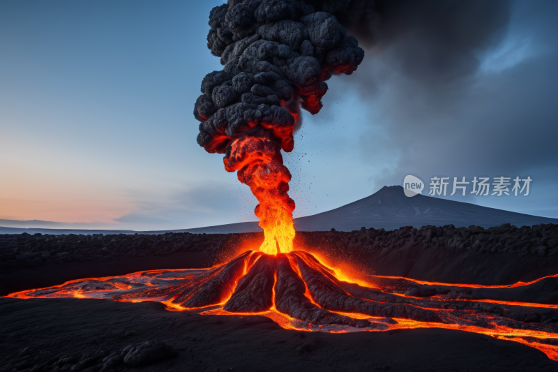 有熔岩和熔岩倒入空气中的火山风光风景图片