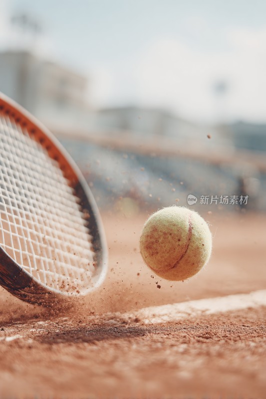 网球与球拍的运动瞬间