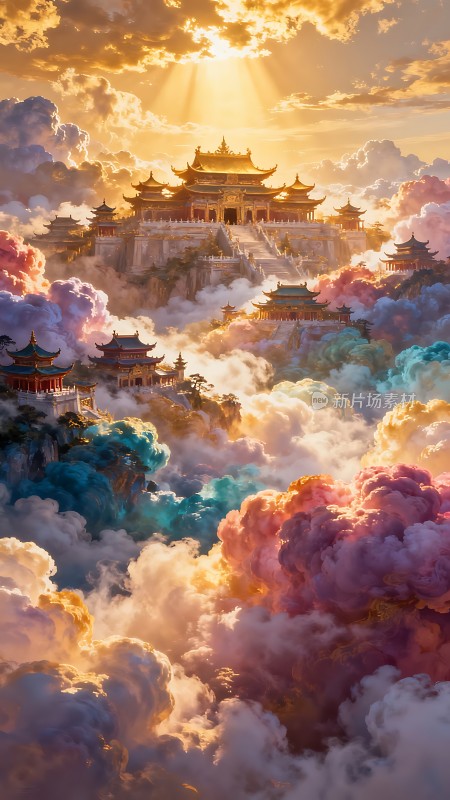 仙界云海中的金色宫殿